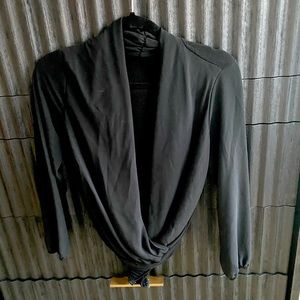 Black Blouse Deep V Bodysuit